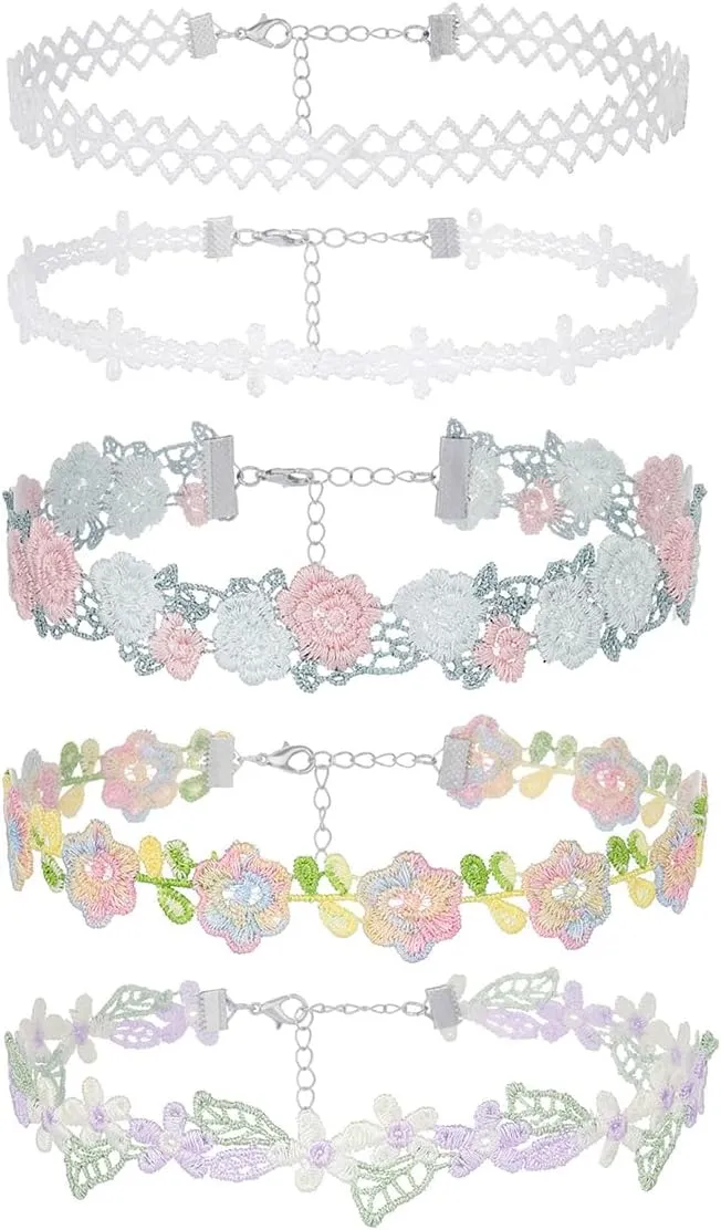 Bethynas Lace Choker Set for Women Elegant Classic Flower Necklace Colorful Floral Velvet Collar Choker Bridal Summer Party Statement Lolita Accessories