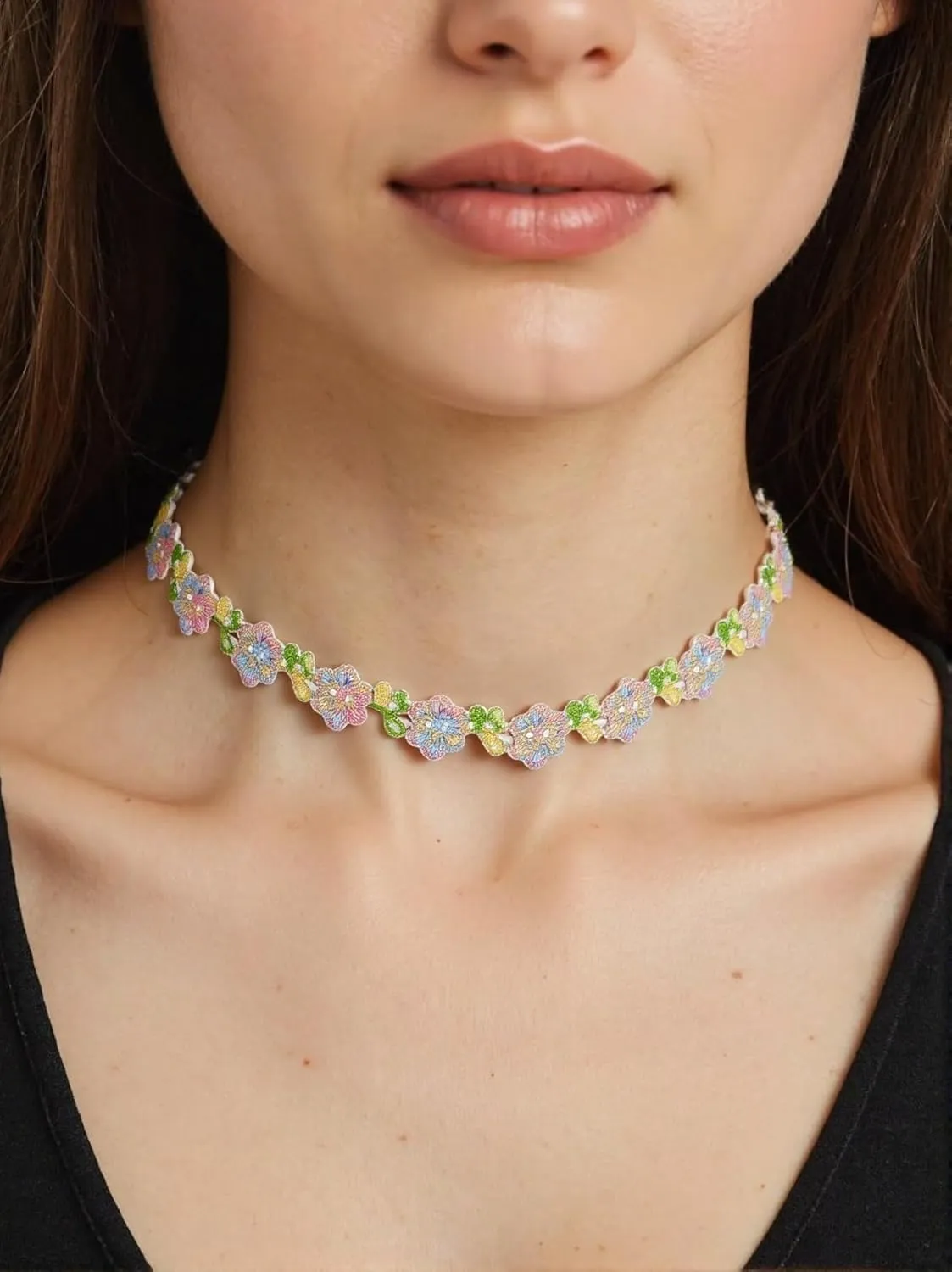 Bethynas Lace Choker Set for Women Elegant Classic Flower Necklace Colorful Floral Velvet Collar Choker Bridal Summer Party Statement Lolita Accessories