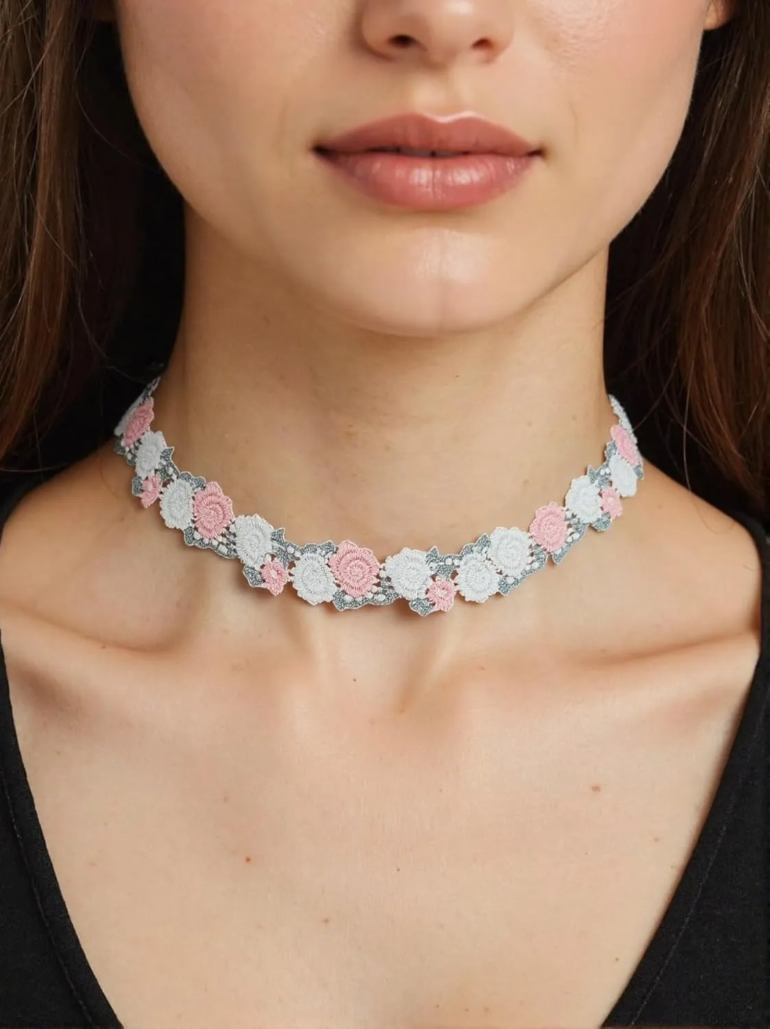 Bethynas Lace Choker Set for Women Elegant Classic Flower Necklace Colorful Floral Velvet Collar Choker Bridal Summer Party Statement Lolita Accessories