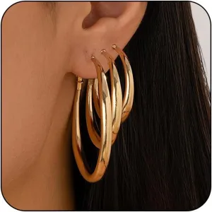 Big Gold Hoop Earrings for Women Minimalism Silver Hoop Earrings 14k Gold Plated Large Huggie Hoops Earrings Trendy Chunky Gold Earrings Loop Earrings Lightweight Gold Statement Earrings Jewelry for Women