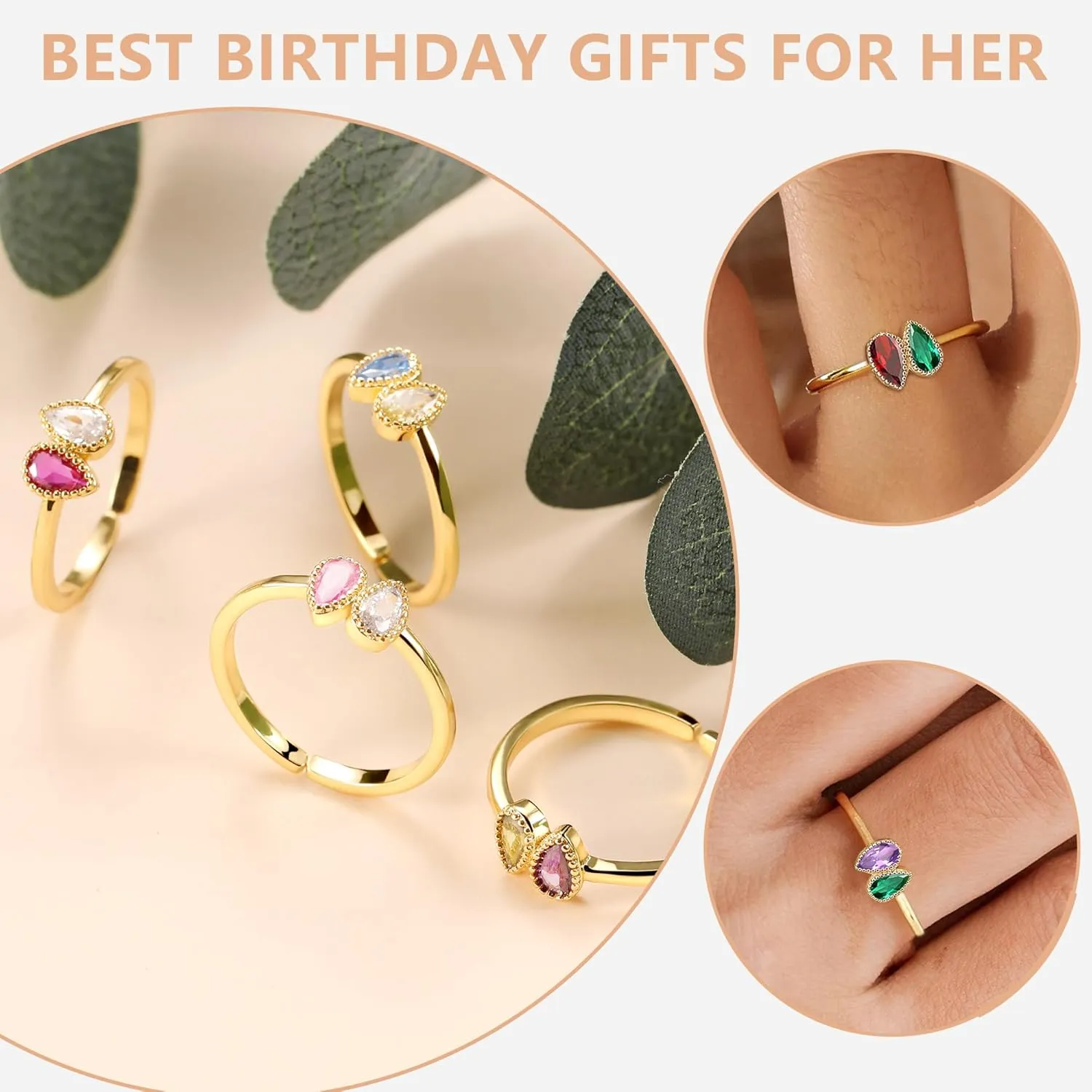 Birthday Gifts Birthstone Rings for Women Teen Girl Trendy Stuff Adjustable 14k Gold Plated CZ Promise Rings for Her Stacking Wedding Anniversary Engagement Birthday Gift Jewelry