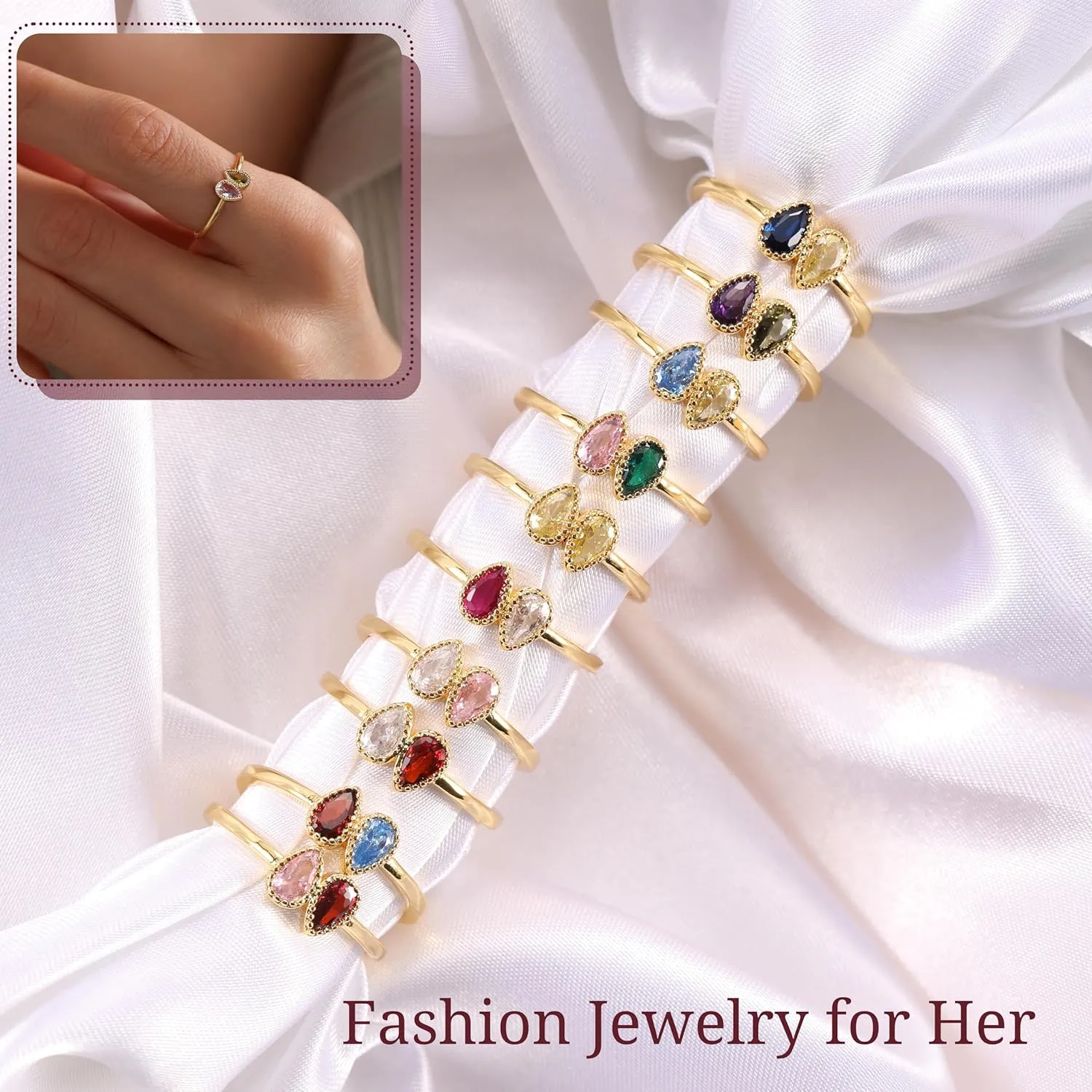 Birthday Gifts Birthstone Rings for Women Teen Girl Trendy Stuff Adjustable 14k Gold Plated CZ Promise Rings for Her Stacking Wedding Anniversary Engagement Birthday Gift Jewelry