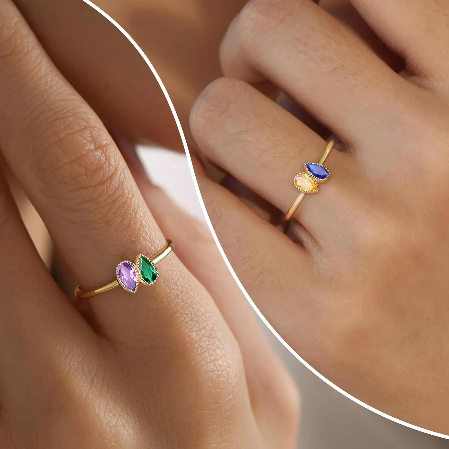 Birthday Gifts Birthstone Rings for Women Teen Girl Trendy Stuff Adjustable 14k Gold Plated CZ Promise Rings for Her Stacking Wedding Anniversary Engagement Birthday Gift Jewelry