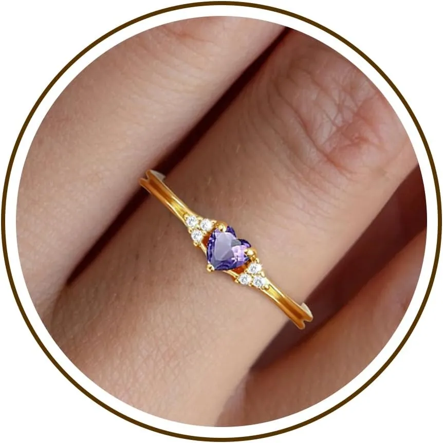 Birthstone Rings for Women Adjustable Non Tarnish Gold Rings Mothers Day Birthday Gift for Mom Daughter 1-12 Months Birthstone Ring Size 5-10# Graduation Christmas Jewelry