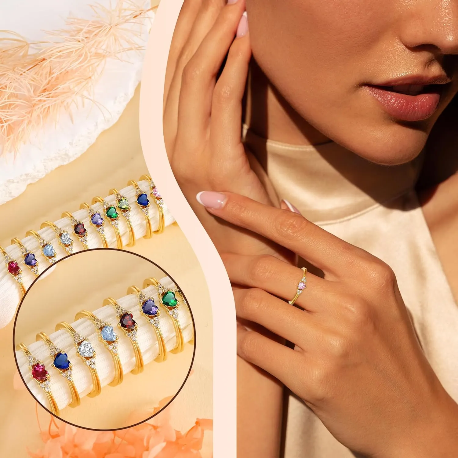 Birthstone Rings for Women Adjustable Non Tarnish Gold Rings Mothers Day Birthday Gift for Mom Daughter 1-12 Months Birthstone Ring Size 5-10# Graduation Christmas Jewelry