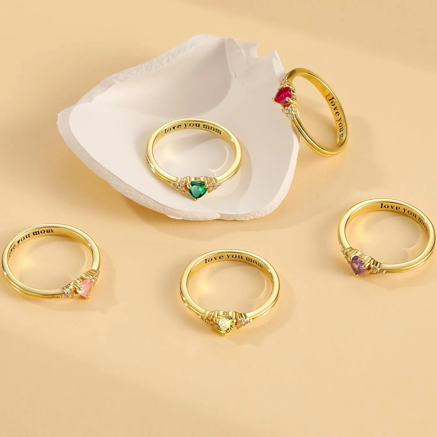 Birthstone Rings for Women Adjustable Non Tarnish Gold Rings Mothers Day Birthday Gift for Mom Daughter 1-12 Months Birthstone Ring Size 5-10# Graduation Christmas Jewelry