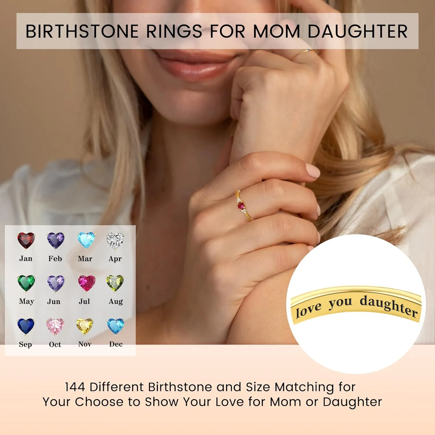 Birthstone Rings for Women Adjustable Non Tarnish Gold Rings Mothers Day Birthday Gift for Mom Daughter 1-12 Months Birthstone Ring Size 5-10# Graduation Christmas Jewelry