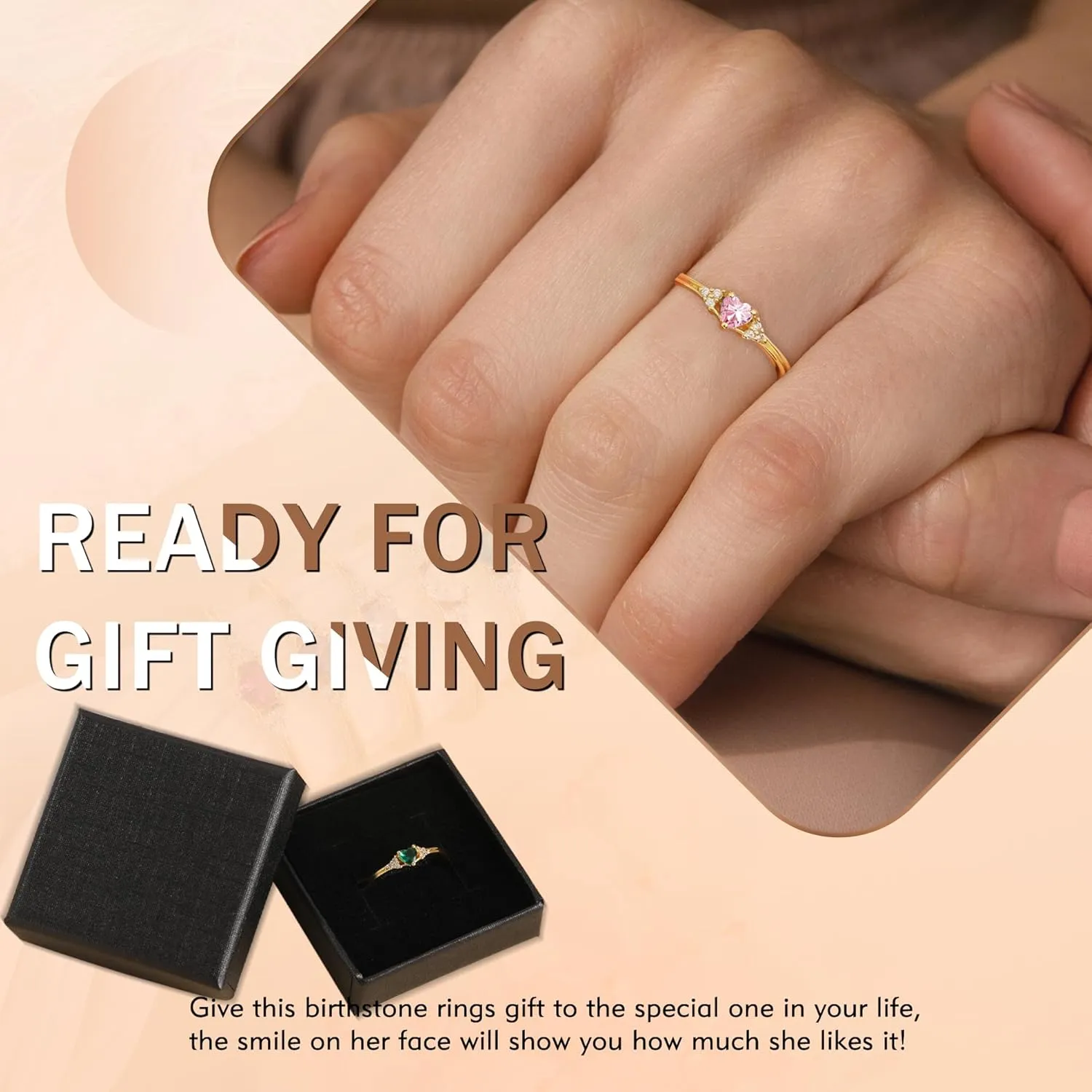 Birthstone Rings for Women Adjustable Non Tarnish Gold Rings Mothers Day Birthday Gift for Mom Daughter 1-12 Months Birthstone Ring Size 5-10# Graduation Christmas Jewelry