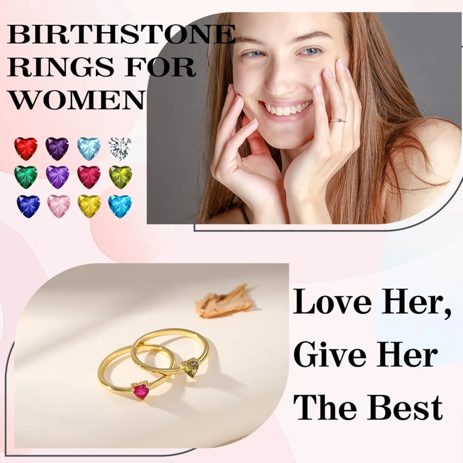 Birthstone Rings for Women, Birthday Gifts for Teen Dainty 14K Gold Plated Rings Stocking Stuffers for Teens 1-12 Months Birthstone Rings Size 5-10# Anniversary Christmas Gift Birthstone Jewelry