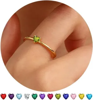 Birthstone Rings for Women, Birthday Gifts for Teen Dainty 14K Gold Plated Rings Stocking Stuffers for Teens 1-12 Months Birthstone Rings Size 5-10# Anniversary Christmas Gift Birthstone Jewelry