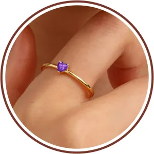 Birthstone Rings for Women, Birthday Gifts for Teen Dainty 14K Gold Plated Rings Stocking Stuffers for Teens 1-12 Months Birthstone Rings Size 5-10# Anniversary Christmas Gift Birthstone Jewelry