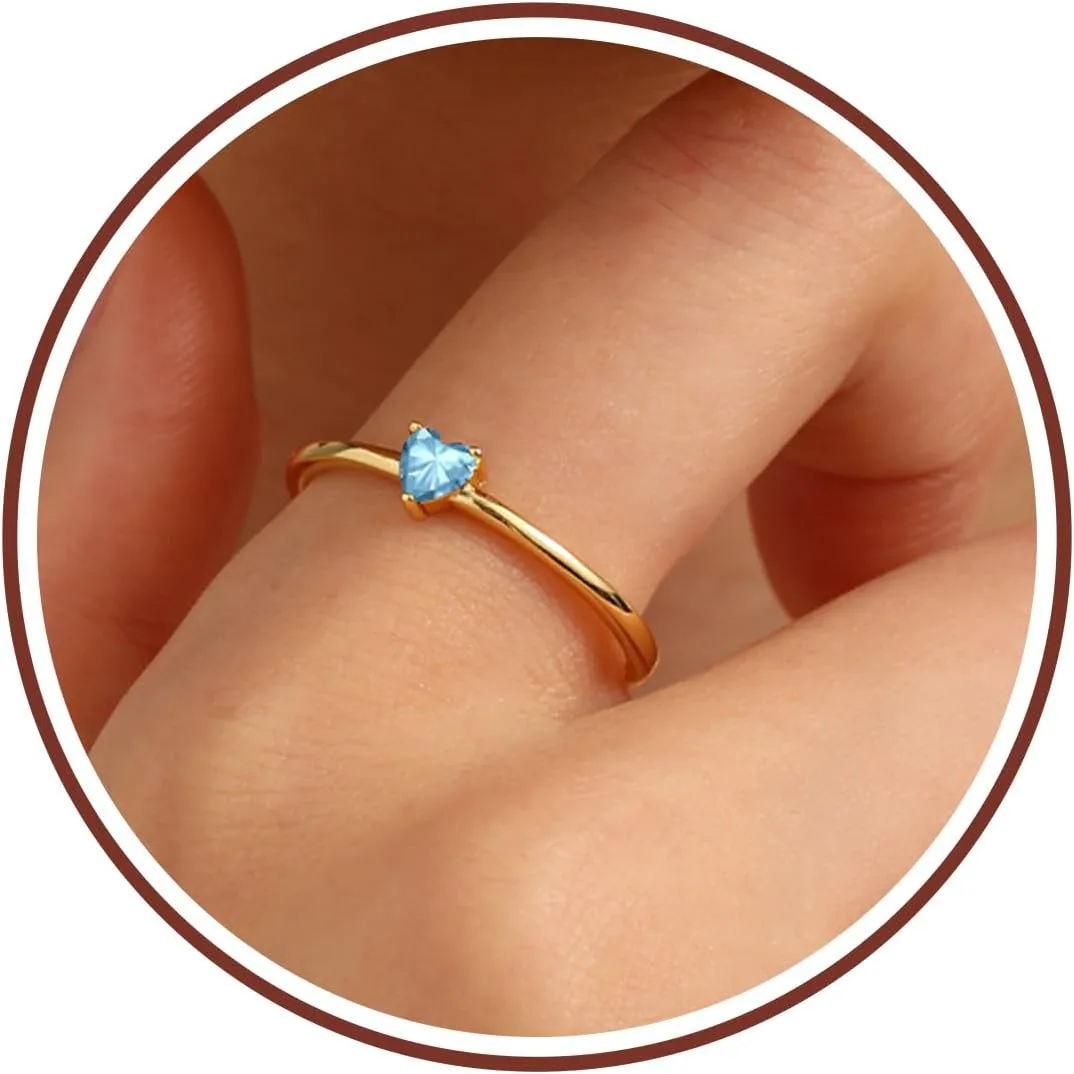 Birthstone Rings for Women, Birthday Gifts for Teen Dainty 14K Gold Plated Rings Stocking Stuffers for Teens 1-12 Months Birthstone Rings Size 5-10# Anniversary Christmas Gift Birthstone Jewelry