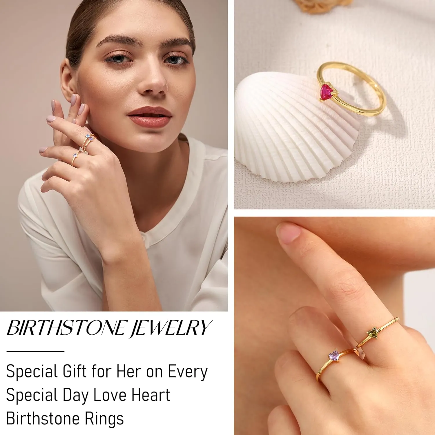 Birthstone Rings for Women, Birthday Gifts for Teen Dainty 14K Gold Plated Rings Stocking Stuffers for Teens 1-12 Months Birthstone Rings Size 5-10# Anniversary Christmas Gift Birthstone Jewelry