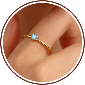 Birthstone Rings for Women, Birthday Gifts for Teen Dainty 14K Gold Plated Rings Stocking Stuffers for Teens 1-12 Months Birthstone Rings Size 5-10# Anniversary Christmas Gift Birthstone Jewelry