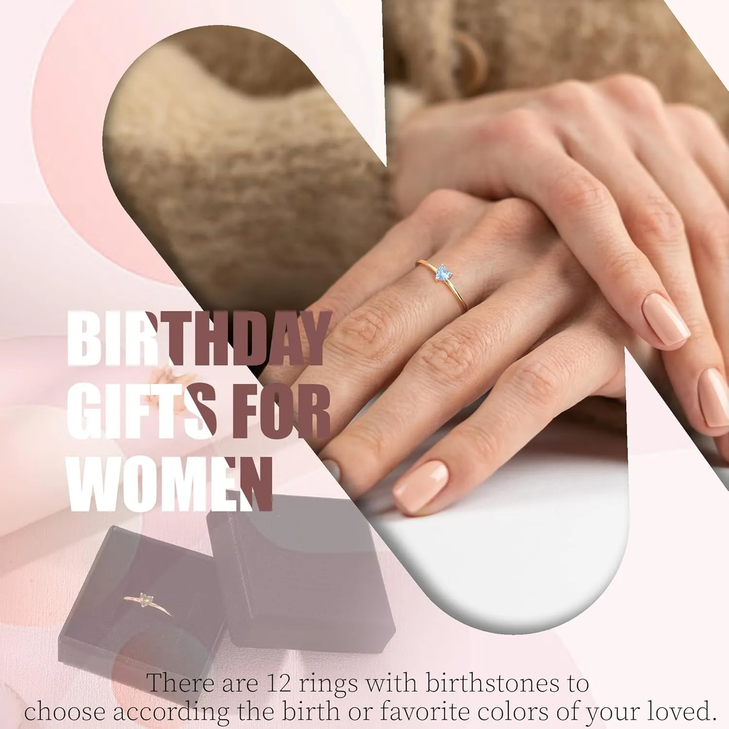 Birthstone Rings for Women, Birthday Gifts for Teen Dainty 14K Gold Plated Rings Stocking Stuffers for Teens 1-12 Months Birthstone Rings Size 5-10# Anniversary Christmas Gift Birthstone Jewelry