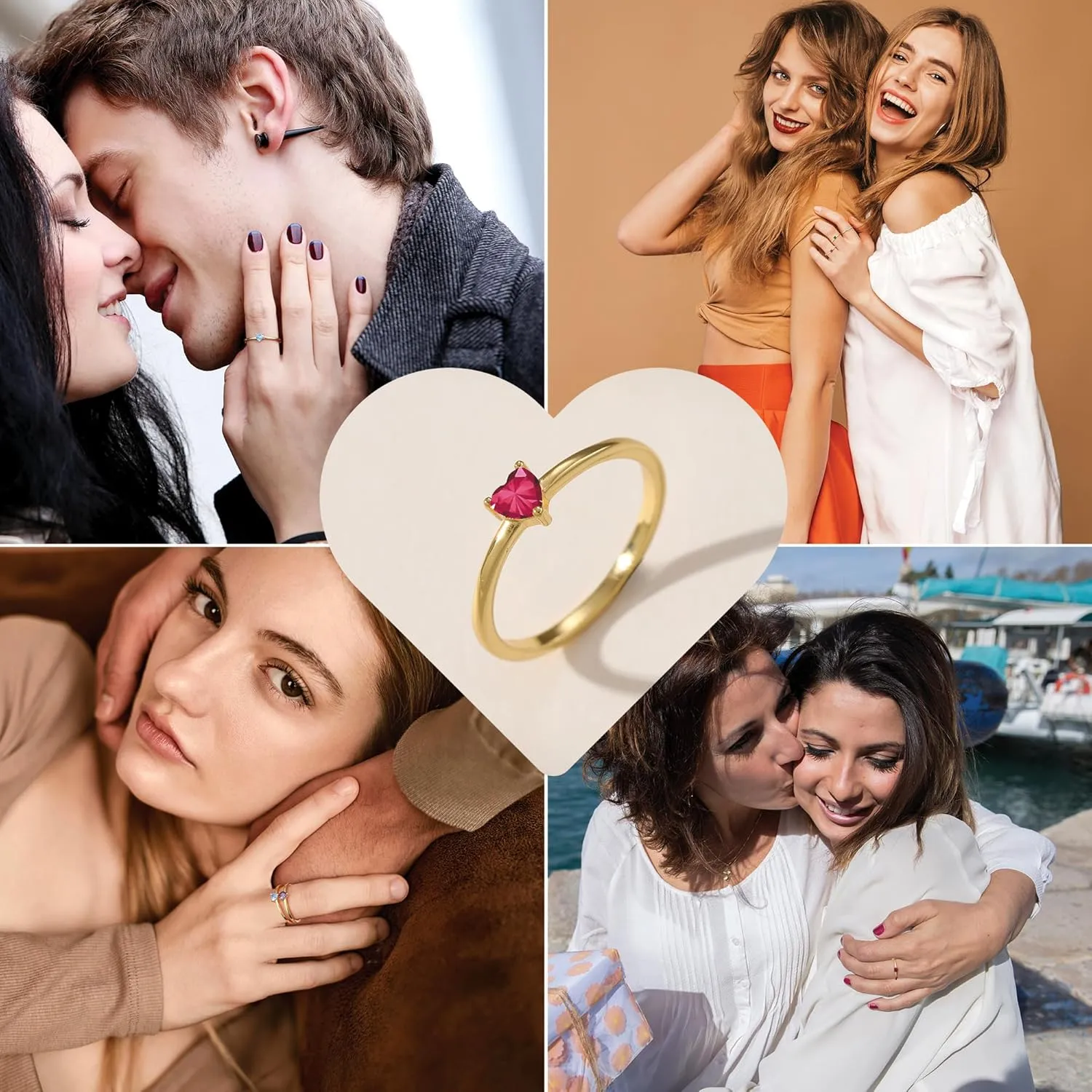 Birthstone Rings for Women, Birthday Gifts for Teen Dainty 14K Gold Plated Rings Stocking Stuffers for Teens 1-12 Months Birthstone Rings Size 5-10# Anniversary Christmas Gift Birthstone Jewelry