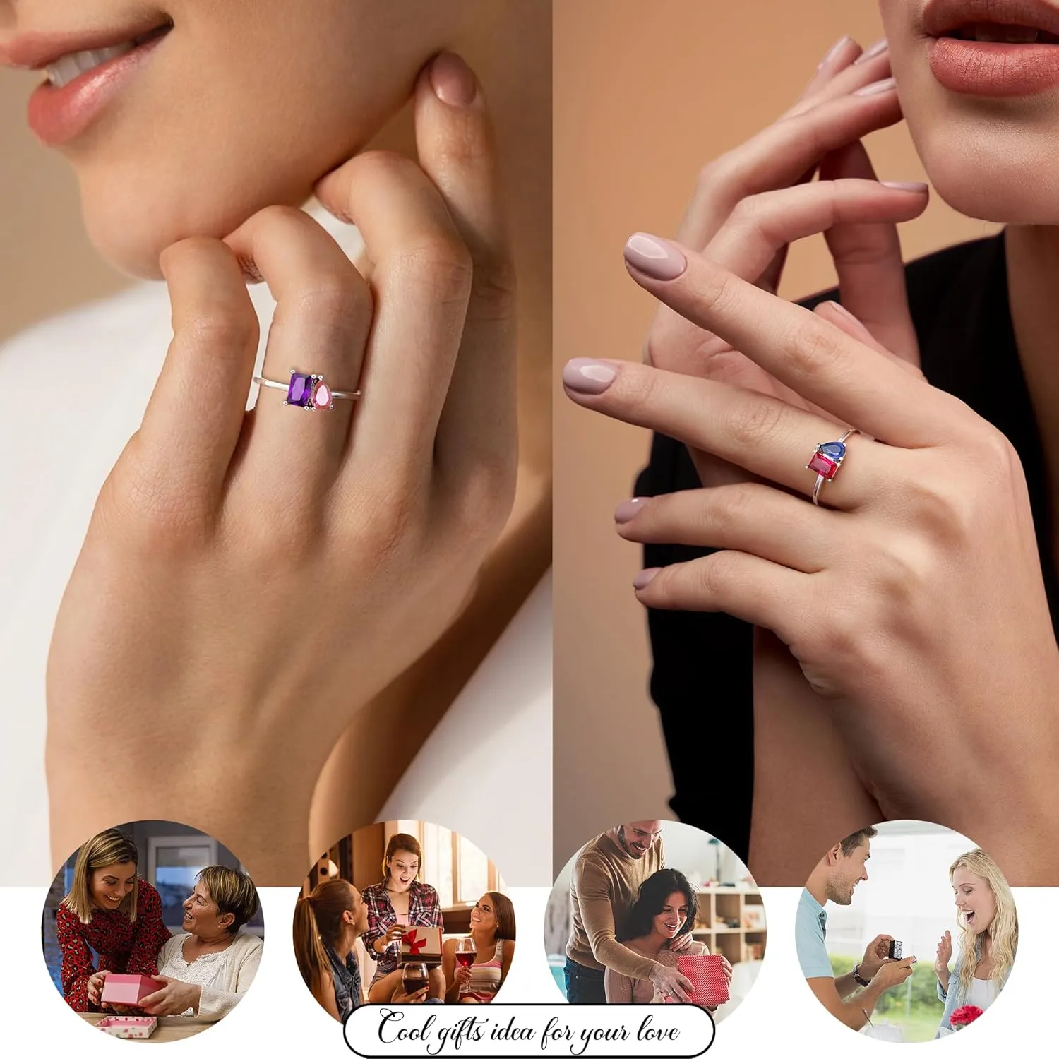 Birthstone Rings for Women Non Tarnish Gold Rings Mothers Day Gifts Birthday Gifts for Teen Girls Dainty 14K Plated Adjustable CZ Stacking Promise Ring Christmas Stocking Stuffers Anniversary Jewelry for Friend Sister Girlfriend Mom