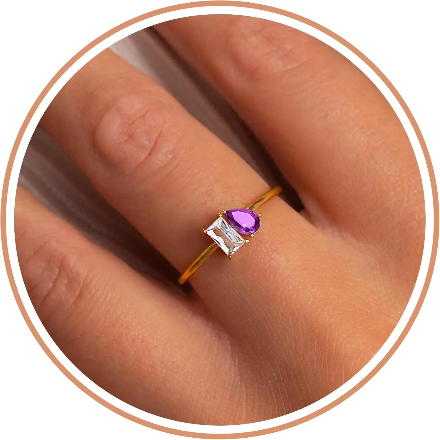 Birthstone Rings for Women Non Tarnish Gold Rings Mothers Day Gifts Birthday Gifts for Teen Girls Dainty 14K Plated Adjustable CZ Stacking Promise Ring Christmas Stocking Stuffers Anniversary Jewelry for Friend Sister Girlfriend Mom