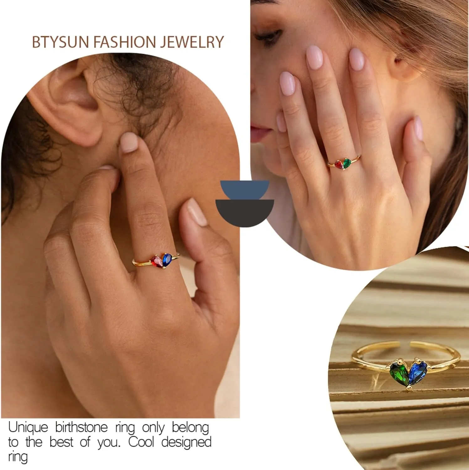 Birthstone Rings for Women Non Tarnish Gold Rings Mothers Day Gifts Birthday Gifts for Teen Girls Dainty 14K Plated Adjustable CZ Stacking Promise Ring Christmas Stocking Stuffers Anniversary Jewelry for Friend Sister Girlfriend Mom