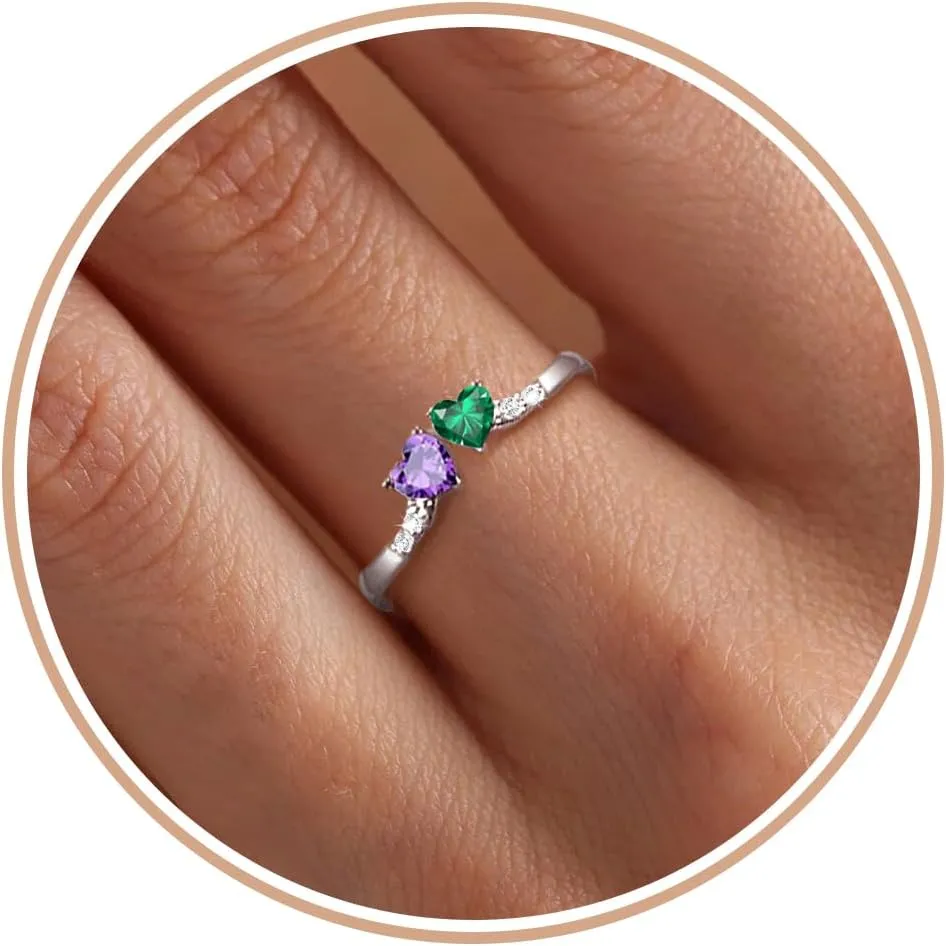 Birthstone Rings for Women Teen Girl Gifts Stacking Gold Rings Non Tarnish 2 Love Heart Birthstone Promise Wedding Mothers Day Anniversary Birthday Gift Jewelry