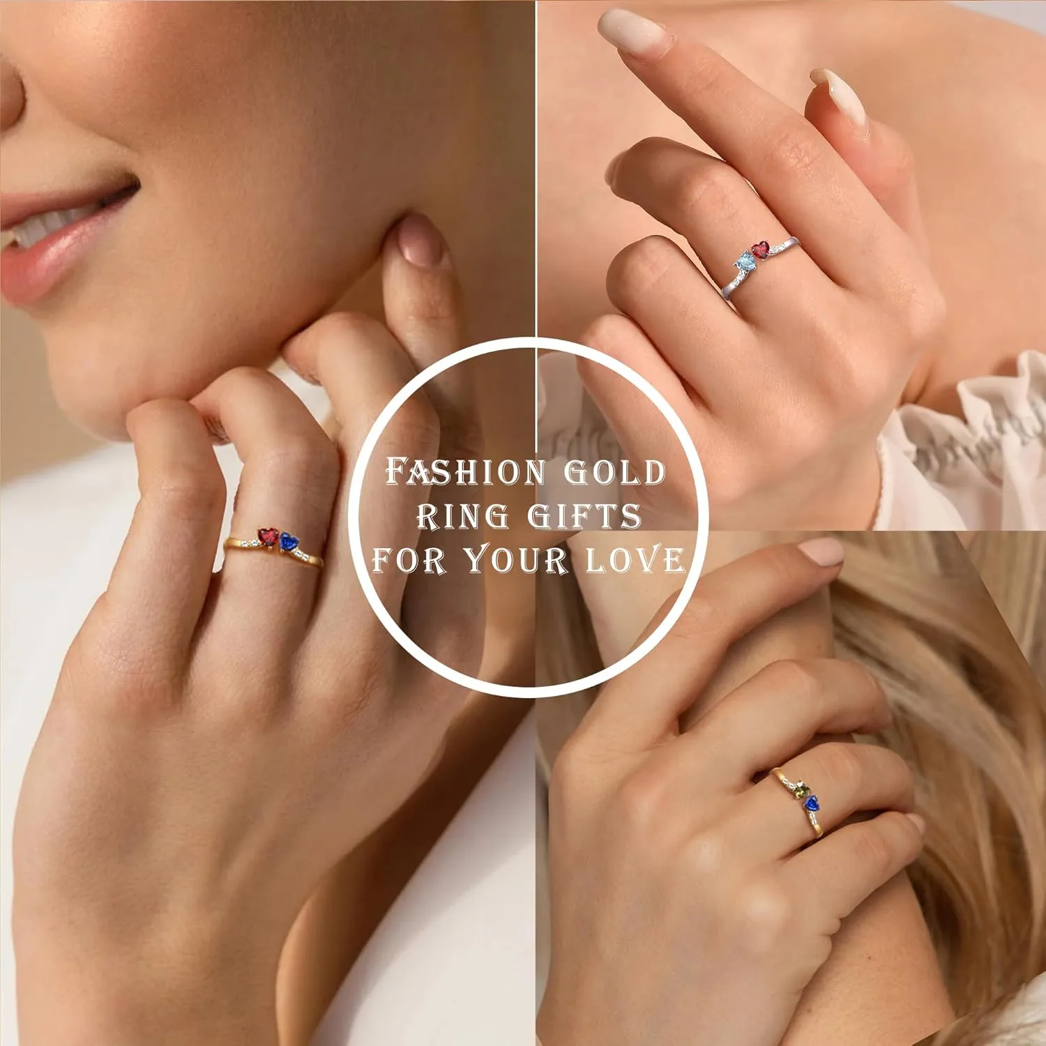 Birthstone Rings for Women Teen Girl Gifts Stacking Gold Rings Non Tarnish 2 Love Heart Birthstone Promise Wedding Mothers Day Anniversary Birthday Gift Jewelry