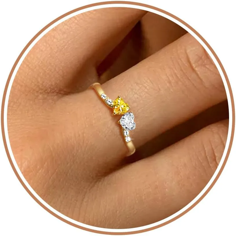 Birthstone Rings for Women Teen Girl Gifts Stacking Gold Rings Non Tarnish 2 Love Heart Birthstone Promise Wedding Mothers Day Anniversary Birthday Gift Jewelry