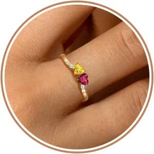 Birthstone Rings for Women Teen Girl Gifts Stacking Gold Rings Non Tarnish 2 Love Heart Birthstone Promise Wedding Mothers Day Anniversary Birthday Gift Jewelry