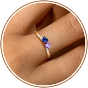 Birthstone Rings for Women Teen Girl Gifts Stacking Gold Rings Non Tarnish 2 Love Heart Birthstone Promise Wedding Mothers Day Anniversary Birthday Gift Jewelry