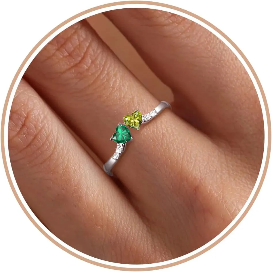Birthstone Rings for Women Teen Girl Gifts Stacking Gold Rings Non Tarnish 2 Love Heart Birthstone Promise Wedding Mothers Day Anniversary Birthday Gift Jewelry