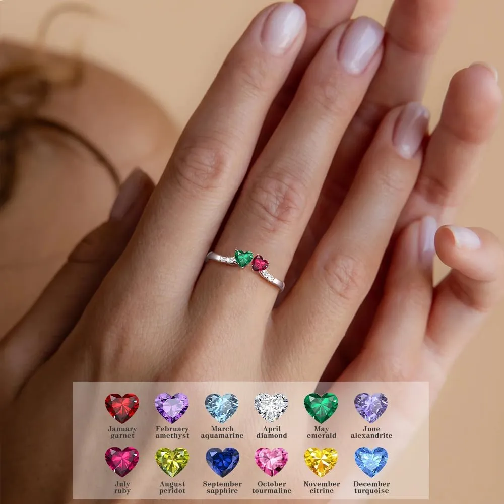 Birthstone Rings for Women Teen Girl Gifts Stacking Gold Rings Non Tarnish 2 Love Heart Birthstone Promise Wedding Mothers Day Anniversary Birthday Gift Jewelry
