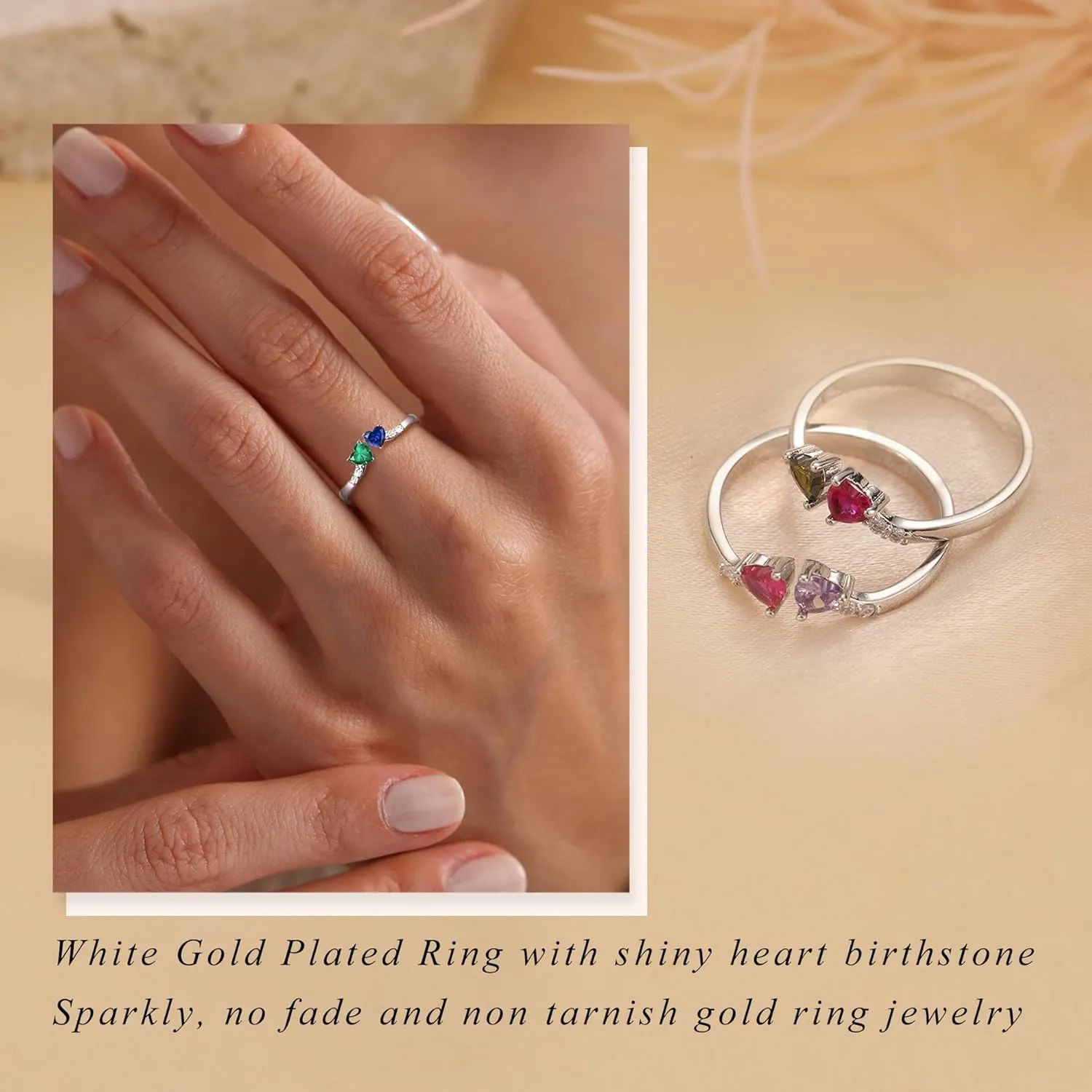 Birthstone Rings for Women Teen Girl Gifts Stacking Gold Rings Non Tarnish 2 Love Heart Birthstone Promise Wedding Mothers Day Anniversary Birthday Gift Jewelry