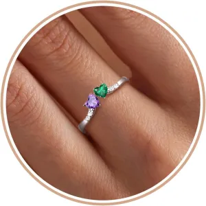 Birthstone Rings for Women Teen Girl Gifts Stacking Gold Rings Non Tarnish 2 Love Heart Birthstone Promise Wedding Mothers Day Anniversary Birthday Gift Jewelry