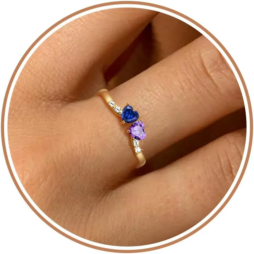Birthstone Rings for Women Teen Girl Gifts Stacking Gold Rings Non Tarnish 2 Love Heart Birthstone Promise Wedding Mothers Day Anniversary Birthday Gift Jewelry