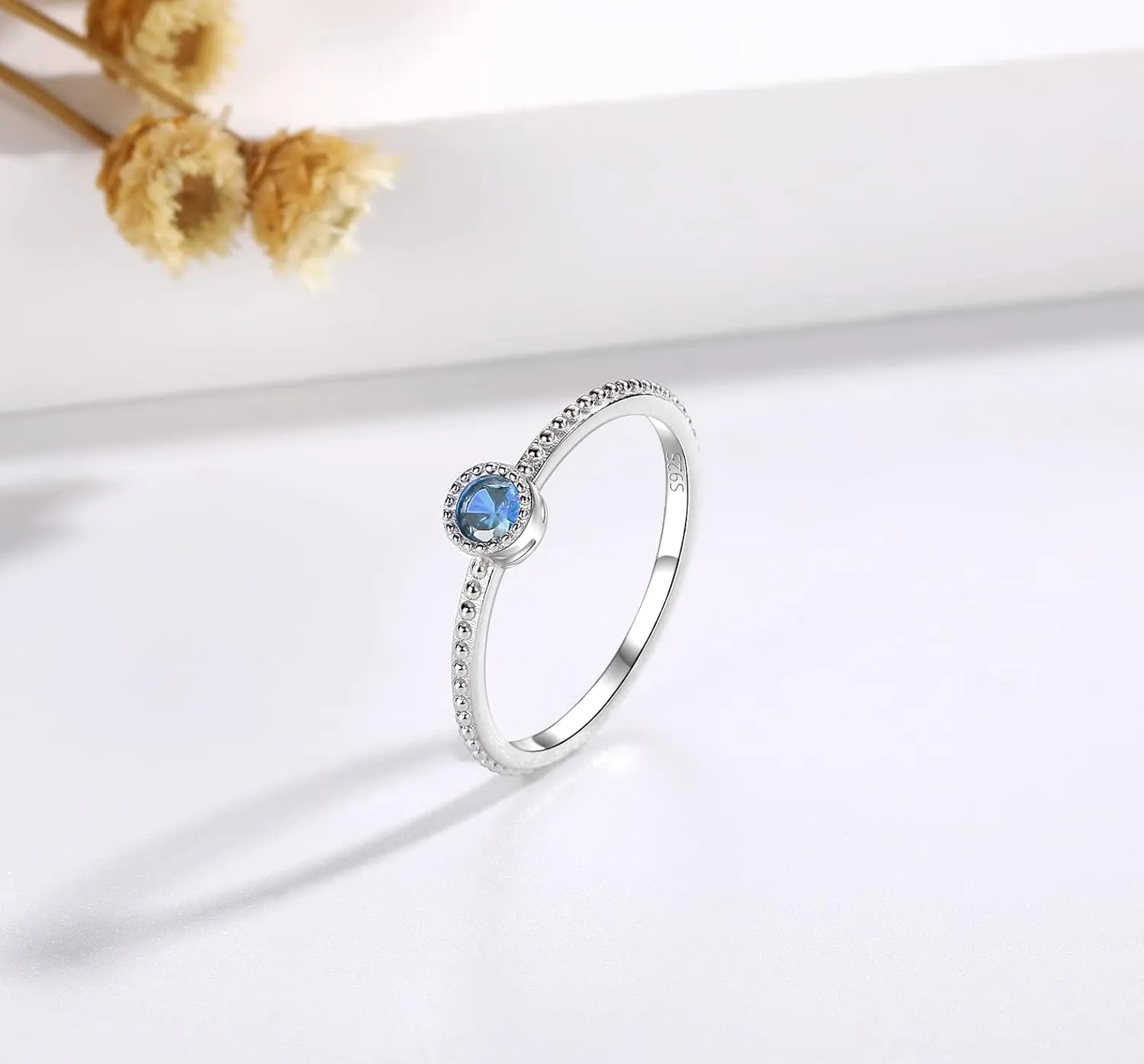 Birthstone Stackable Rings for Women: S925 Sterling Silver Heart Stacking Ring Knuckle Rings Band for Best Friends Christmas Anniversary Birthday Gifts Jewelry