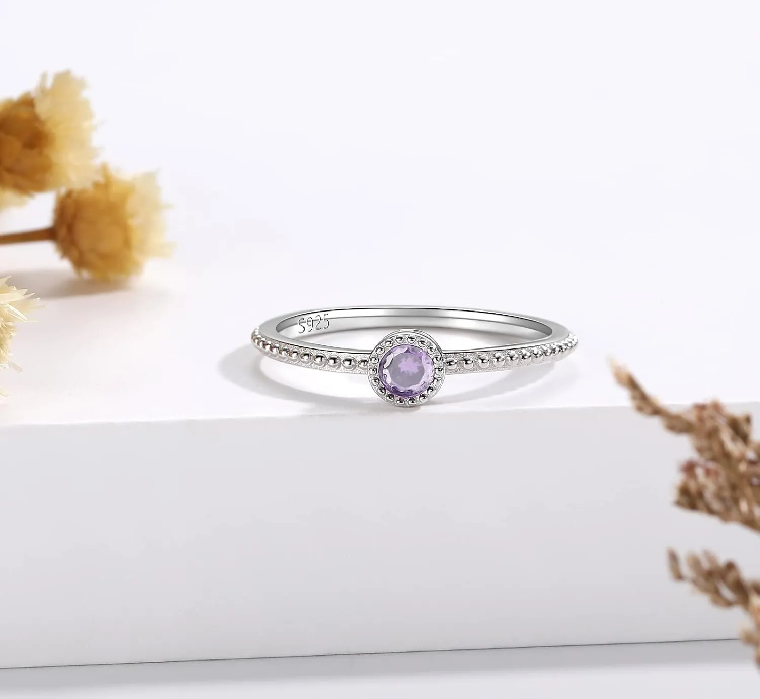 Birthstone Stackable Rings for Women: S925 Sterling Silver Heart Stacking Ring Knuckle Rings Band for Best Friends Christmas Anniversary Birthday Gifts Jewelry