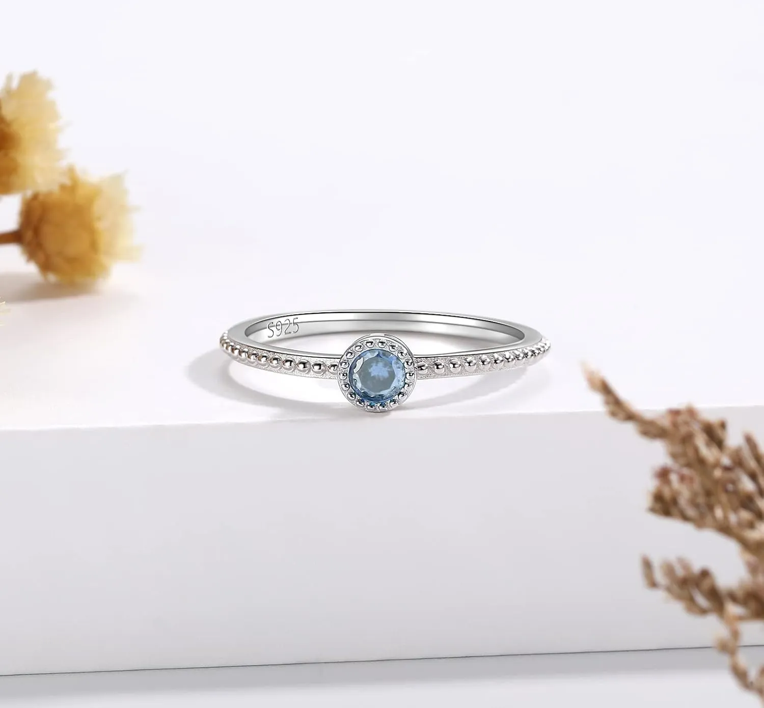 Birthstone Stackable Rings for Women: S925 Sterling Silver Heart Stacking Ring Knuckle Rings Band for Best Friends Christmas Anniversary Birthday Gifts Jewelry