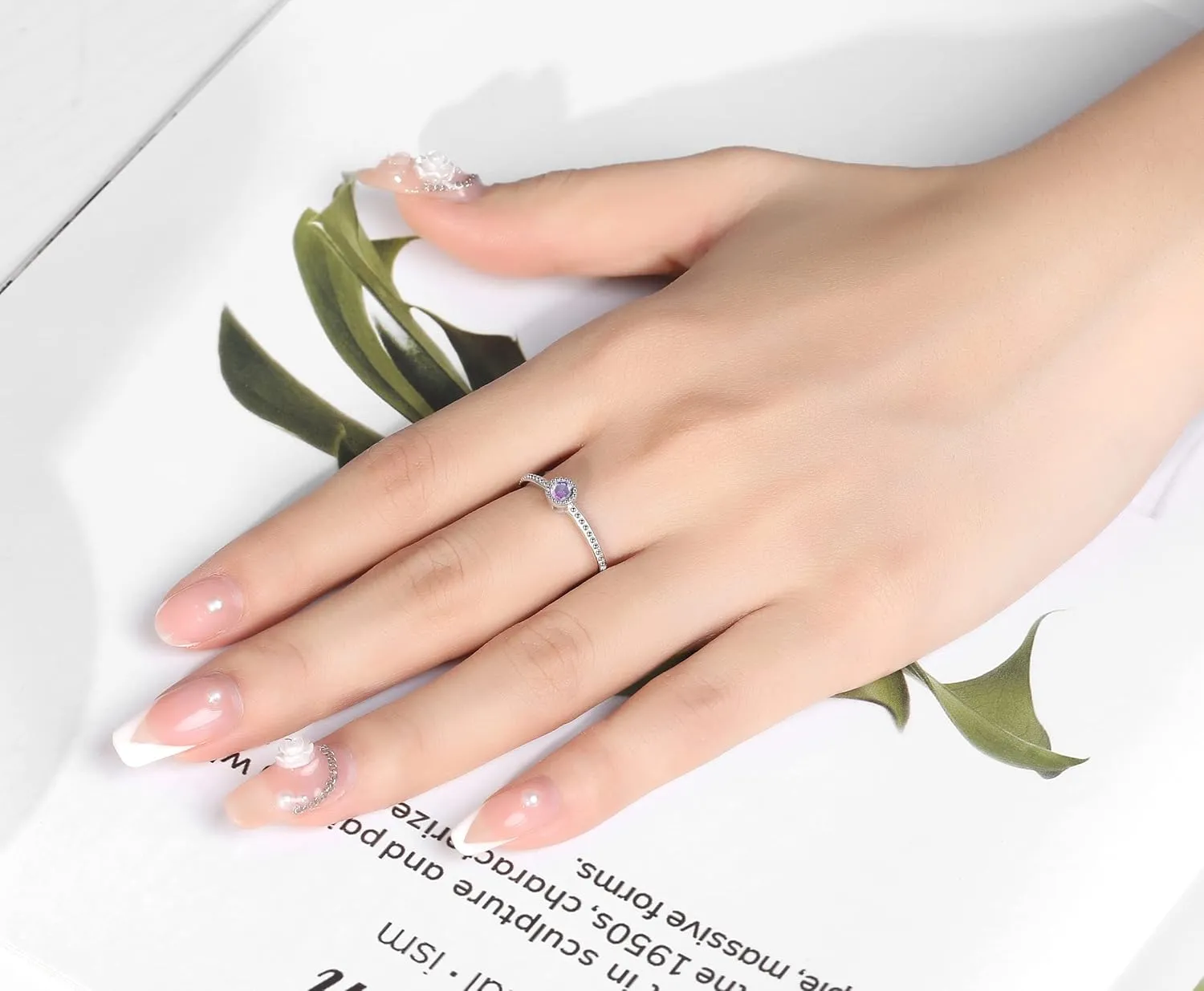 Birthstone Stackable Rings for Women: S925 Sterling Silver Heart Stacking Ring Knuckle Rings Band for Best Friends Christmas Anniversary Birthday Gifts Jewelry