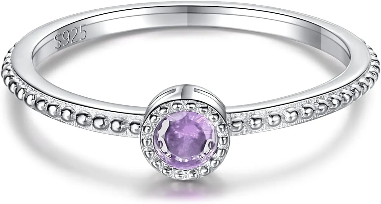 Birthstone Stackable Rings for Women: S925 Sterling Silver Heart Stacking Ring Knuckle Rings Band for Best Friends Christmas Anniversary Birthday Gifts Jewelry