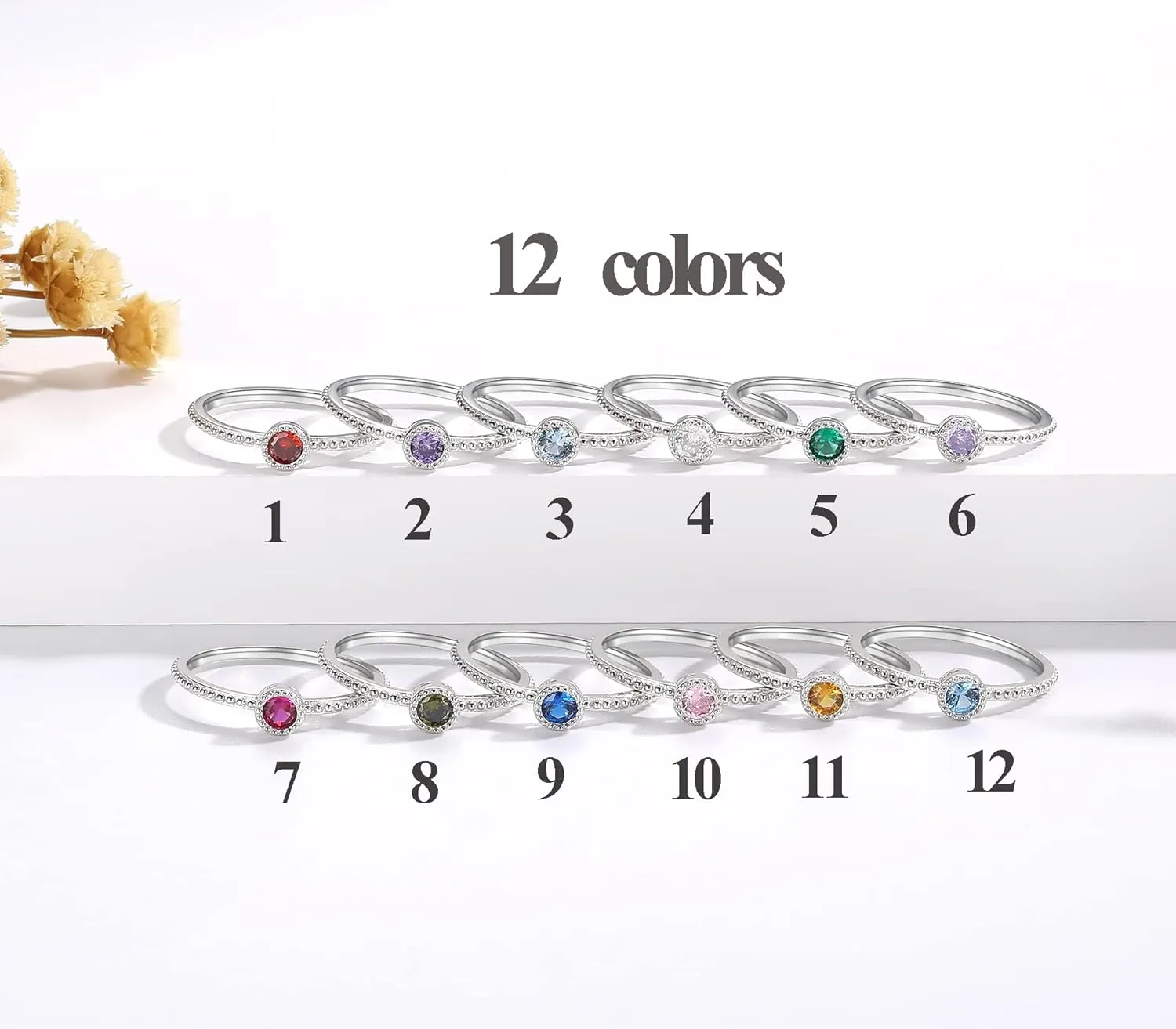 Birthstone Stackable Rings for Women: S925 Sterling Silver Heart Stacking Ring Knuckle Rings Band for Best Friends Christmas Anniversary Birthday Gifts Jewelry