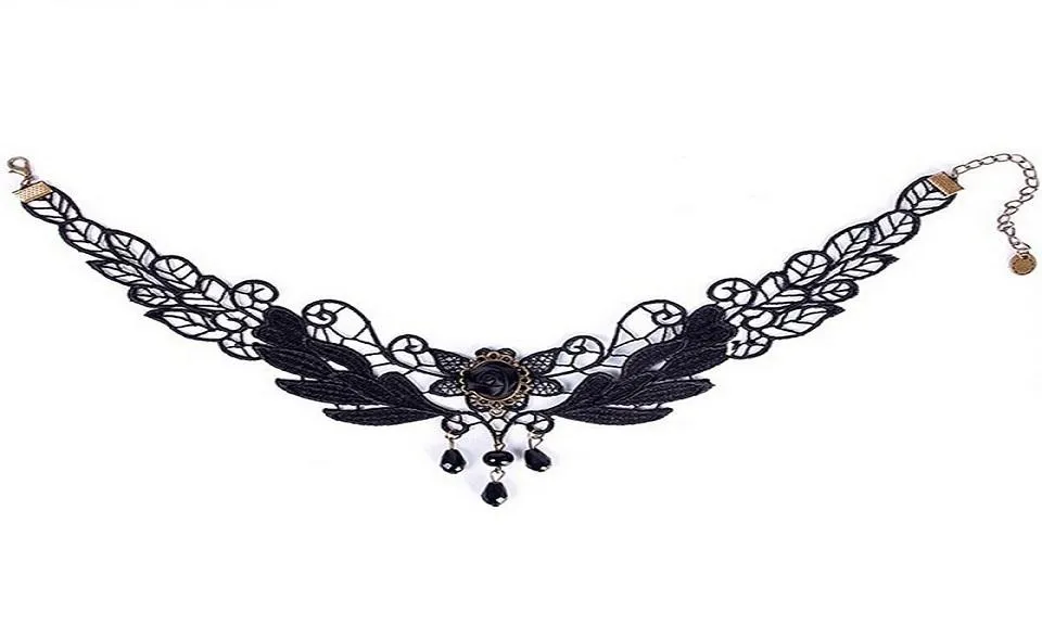 Black Lace Beads Choker Collar Necklace