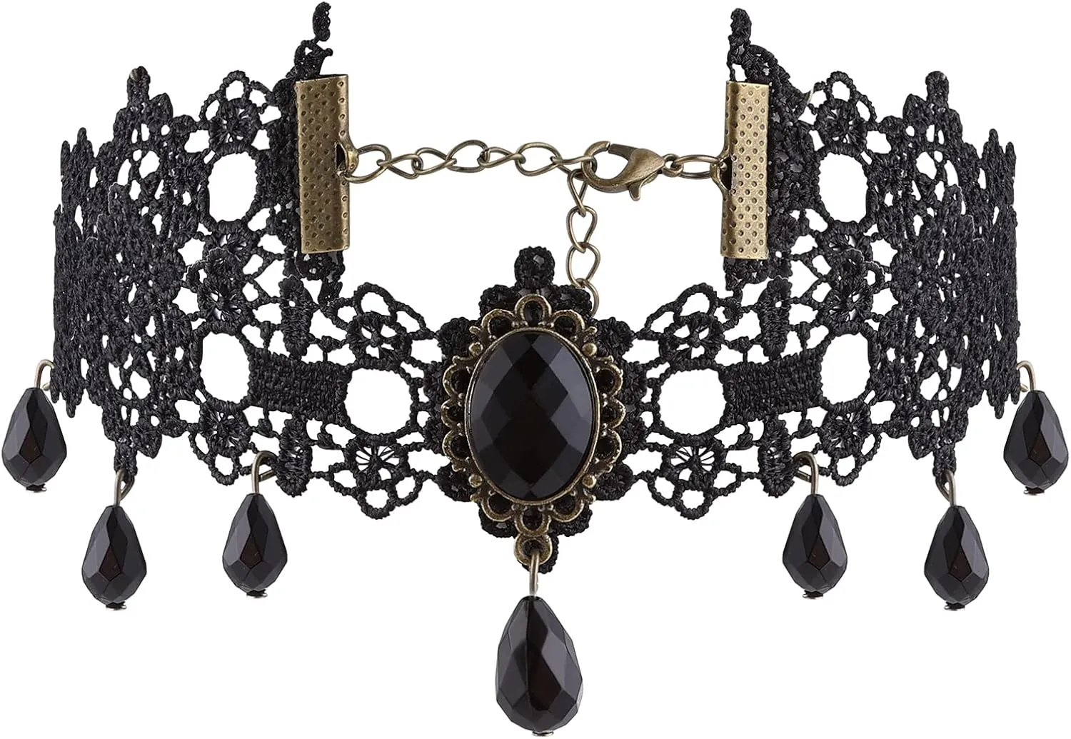 Black Lace Choker Necklaces Gothic Steampunk Lace Chokers with Crystal Black Neck Chain Collar Vampire Choker Vintage Thick Choker for Women Halloween Party Costume
