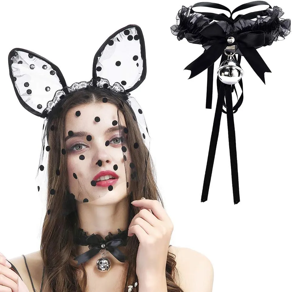 Black Punk Choker Charm Stretch Gothic Tattoo Chokers Necklace Set for Women Girls