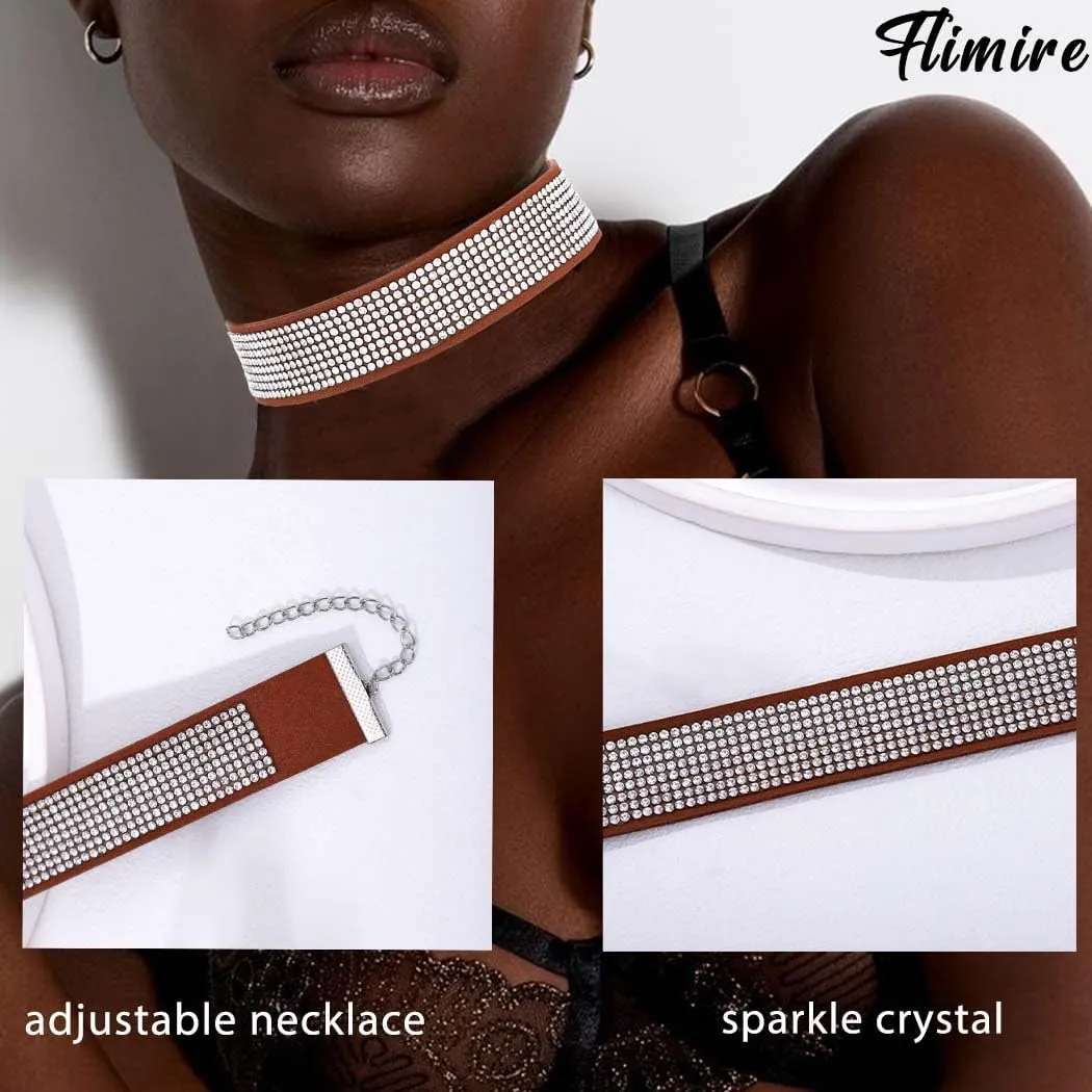 Black Velvet Choker Necklace Sparkle Rhinestone Choker Goth Crystal Choker Collar Nightclub Party Adjustable Necklaces for Women