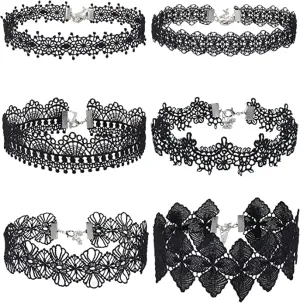 Black Velvet Choker Set Classic Gothic Lace Chokers Necklace for Women and Teen Girls