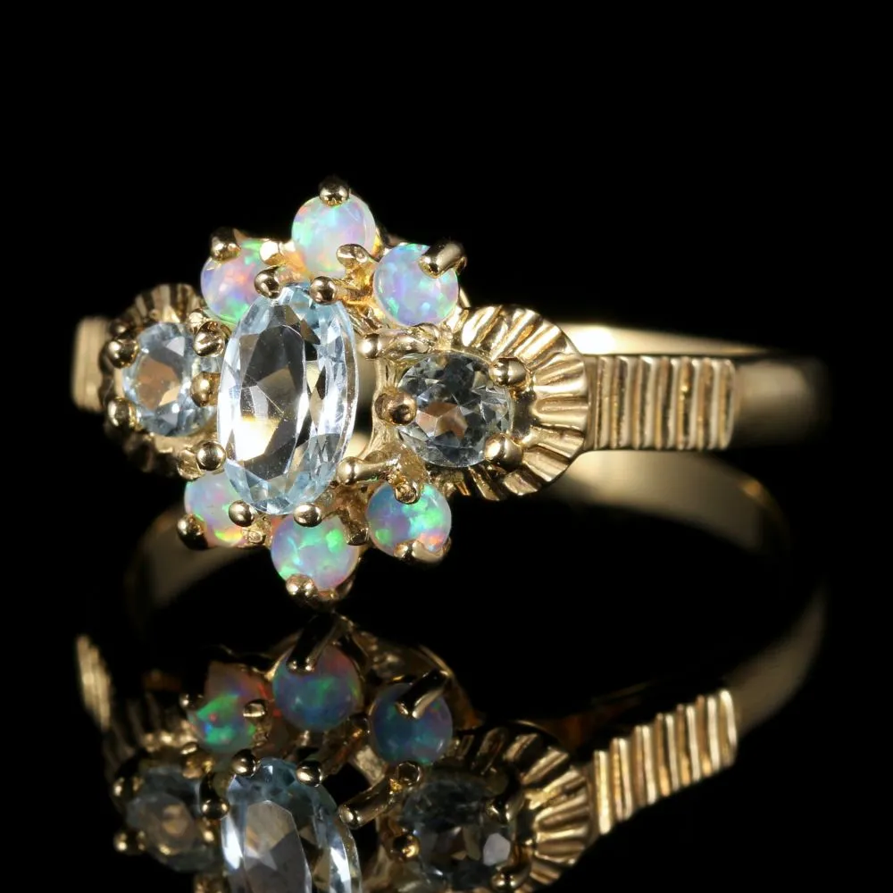 Blue Topaz Opal Ring 9Ct Gold