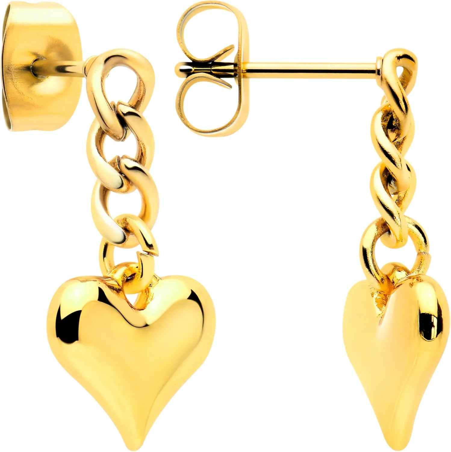 Body Candy Stainless Steel Chain Dangle Heart Pierced Stud Earrings Set for Women Men