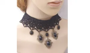 Boho Black Gothic Lace Choker Tassel Pendant Choker Necklace