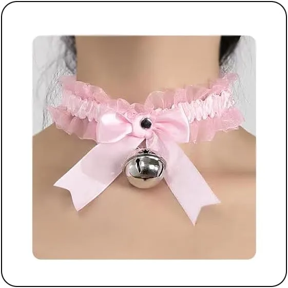 Bow Bell Choker Necklace for Women Lolita Bowknot Lace Necklace Gothic Black Rivet Neck Chain Cosplay Costume Punk Party Neck Accessories
