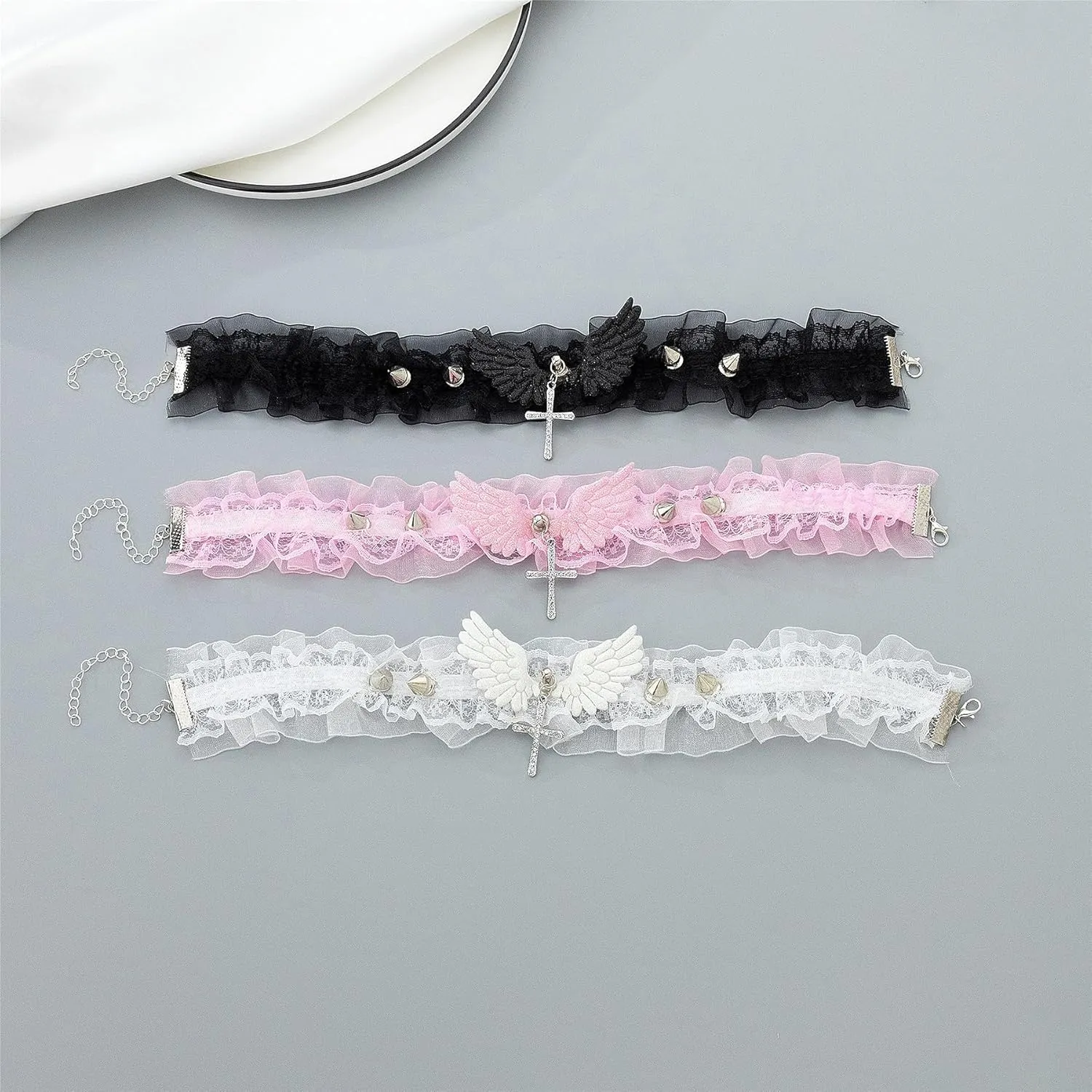 Bow Bell Choker Necklace for Women Lolita Bowknot Lace Necklace Gothic Black Rivet Neck Chain Cosplay Costume Punk Party Neck Accessories