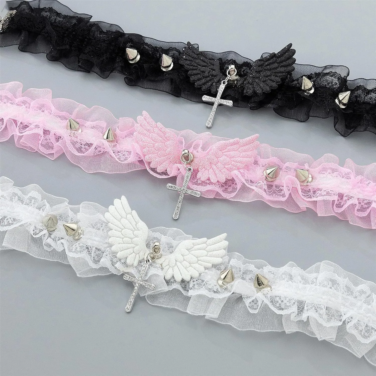 Bow Bell Choker Necklace for Women Lolita Bowknot Lace Necklace Gothic Black Rivet Neck Chain Cosplay Costume Punk Party Neck Accessories